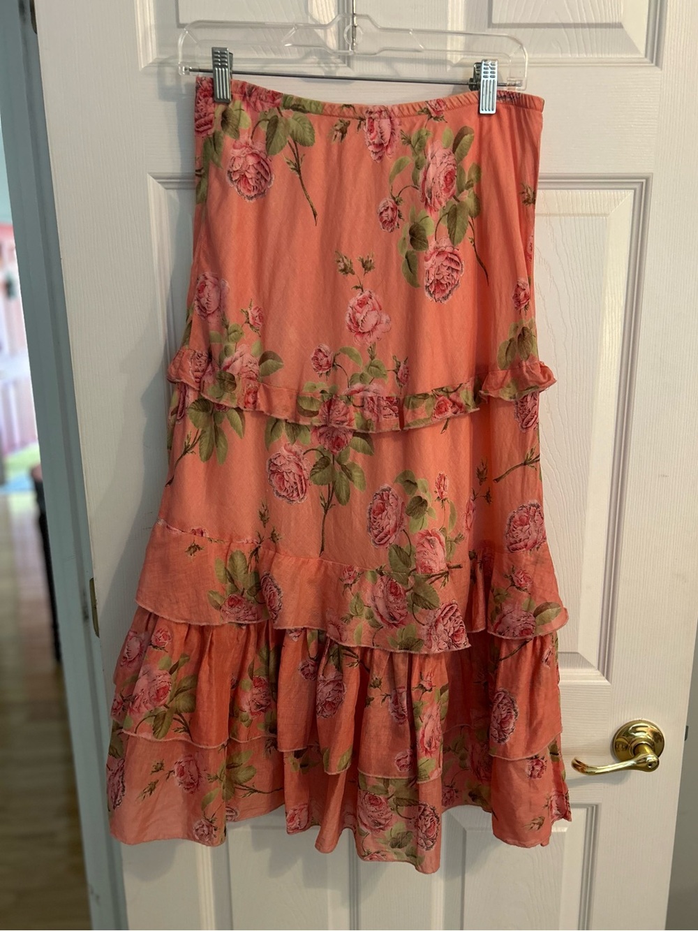 Gigi Peachy Pink Floral Tiered Midi Skirt